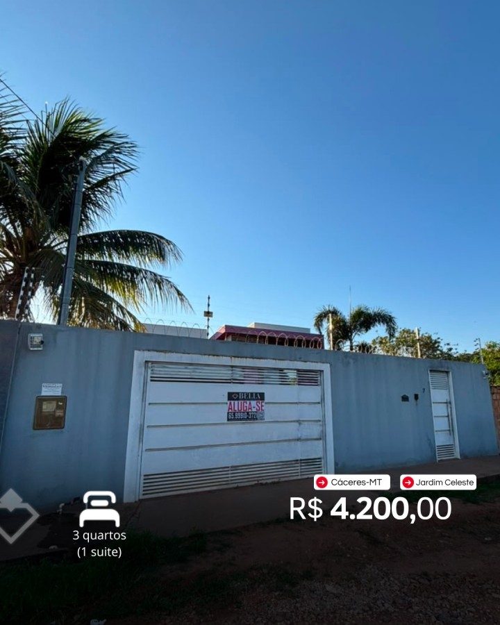 Casa para alugar em Jardim Celeste, Cáceres: Casa 3 quartos · Jardim Celeste